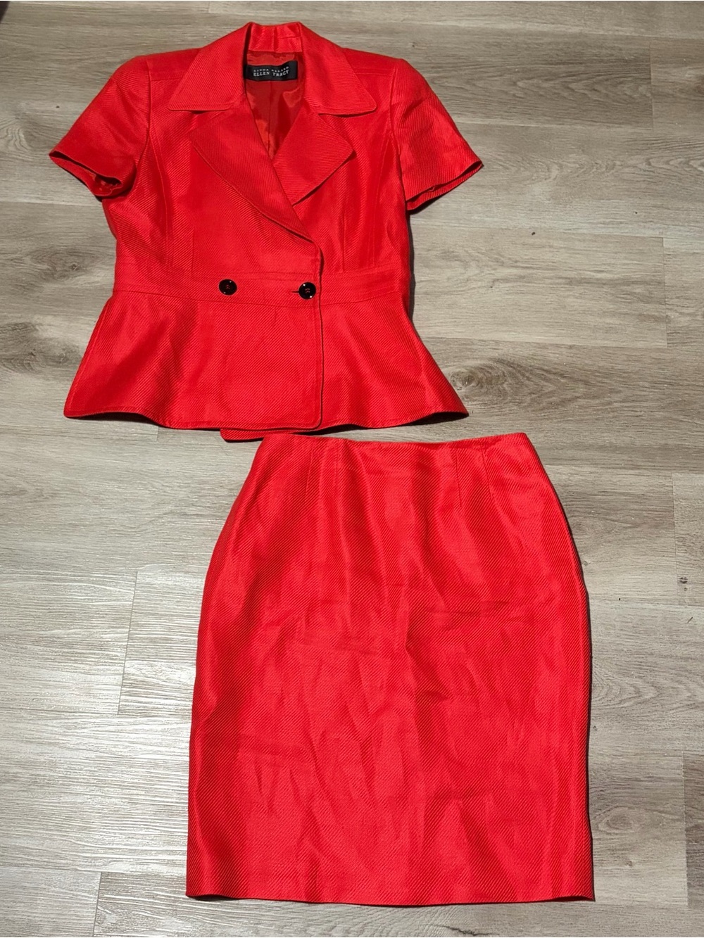 Vintage Linda Allard Ellen Tracy 100% Linen Red Two-Piece Pencil Skirt Set